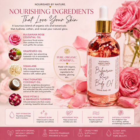 Bulgarian Rose Oil – 100% Organic- Fast Absorbing Botanical Body Oil