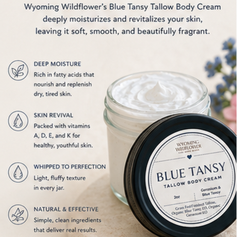 Blue Tansy Tallow Cream- Soothing Eczema & Psoriasis Relief