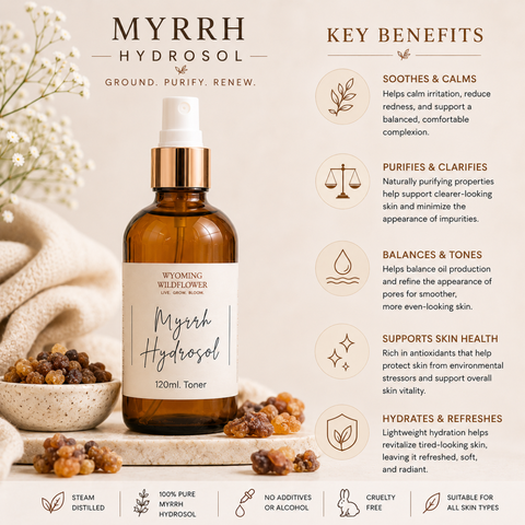 Myrrh Hydrosol Facial Mist- Organic, Anti-Aging, Firming & Skin-Repair, Pure Steam Distilled