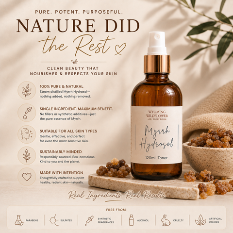 Myrrh Hydrosol Facial Mist- Organic, Anti-Aging, Firming & Skin-Repair, Pure Steam Distilled