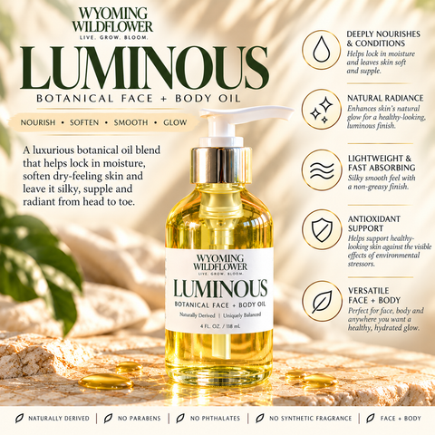 LUMINOUS- Luxury Botanical Face + Body Oil- Apple Seed • Tsubaki • Marula • Cucumber Seed • Mongongo