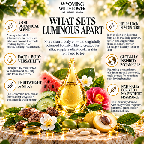 LUMINOUS- Luxury Botanical Face + Body Oil- Apple Seed • Tsubaki • Marula • Cucumber Seed • Mongongo