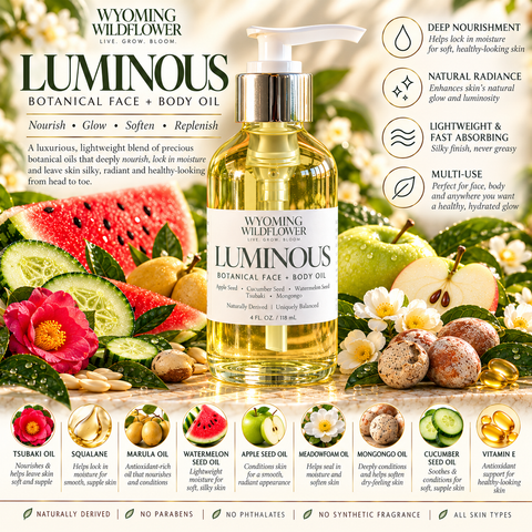 LUMINOUS- Luxury Botanical Face + Body Oil- Apple Seed • Tsubaki • Marula • Cucumber Seed • Mongongo